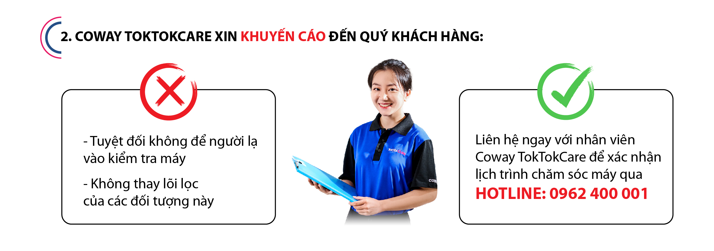 TokTokCare khuyến cáo đến khách hàng về dịch vụ của Coway