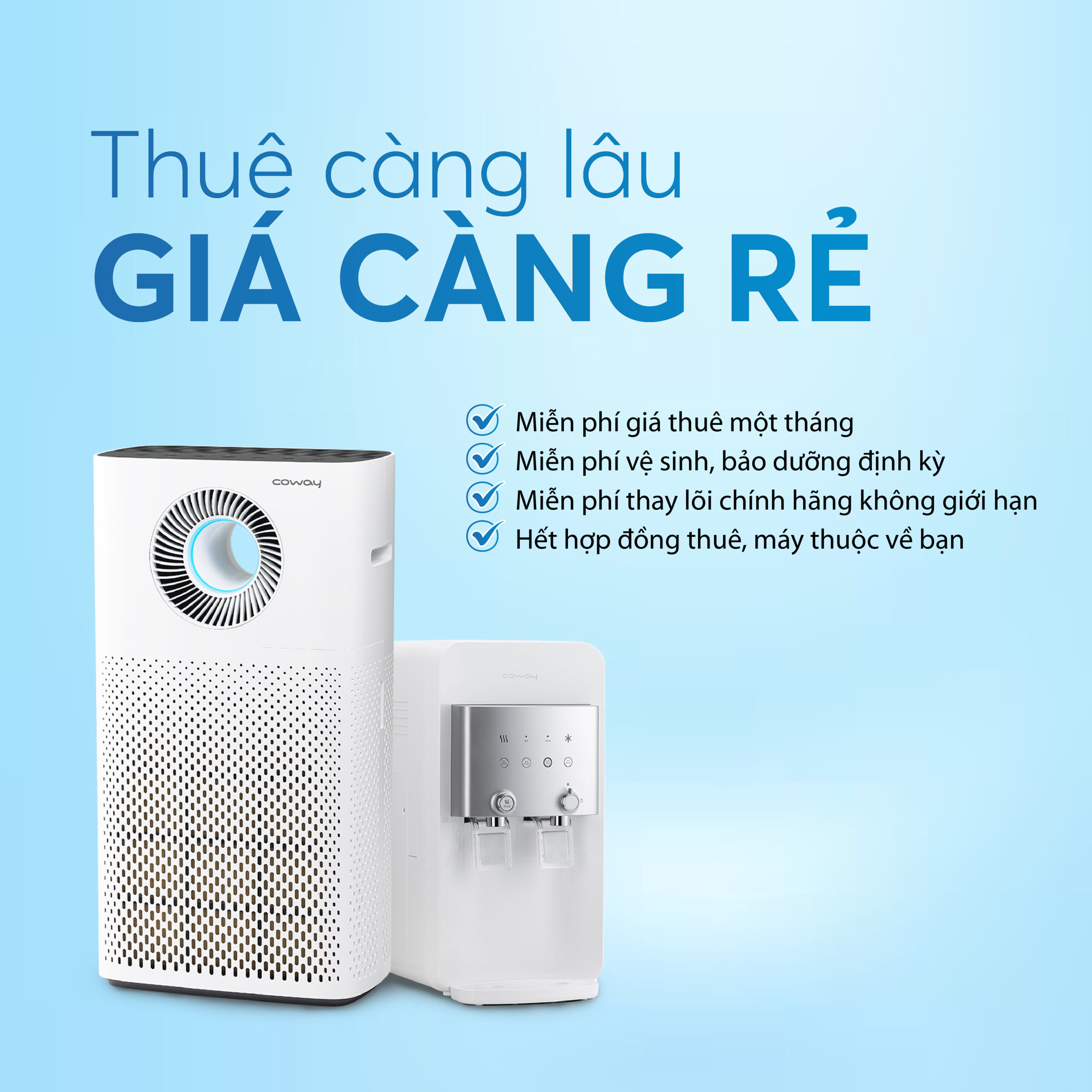 cho thuê máy lọc nước, máy lọc không khí Coway